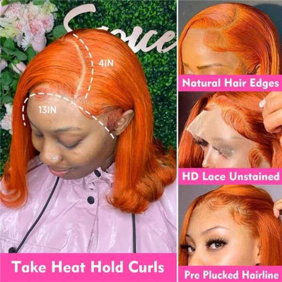 UCUVIC Ginger Lace Front Wigs Bob Wig 13x4 Frontal Glueless Wigs Human Hair Pre main image 7